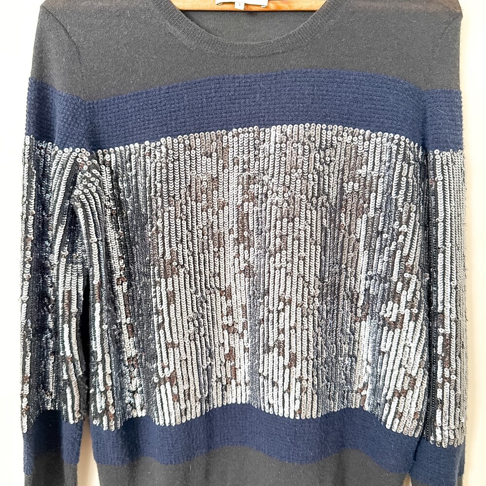 3:1 Phillip Lim Women’s Sweater Wool Sequin Size SMALL Navy Elegant Merino Wool - Picture 5 of 11